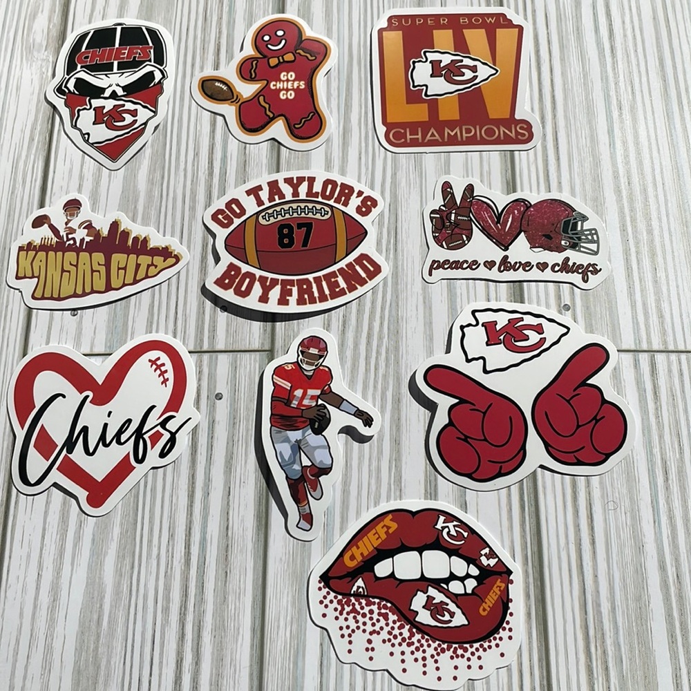 🆕🏈 Brand New Kansas City Chiefs Waterproof Stickers 10 Piece - LOT #3
